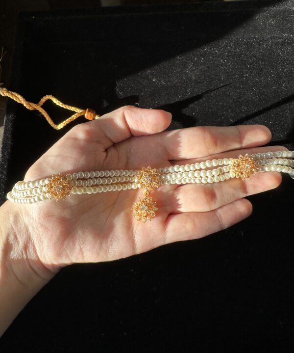 Stunning Artificial Zircon Choker Set with Pearls - Image 3