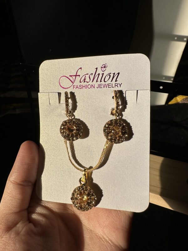 Artificial Set of Dull Gold Pendant & Earrings