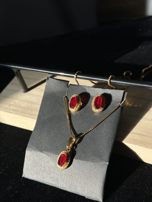 Red Stone Pendant & Studs Artificial Set