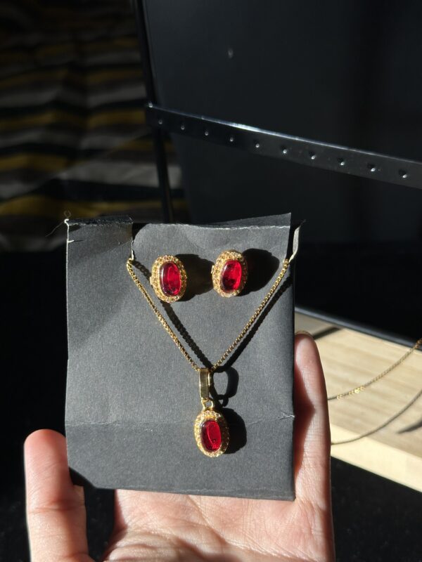 Red Stone Pendant & Studs Artificial Set - Image 4