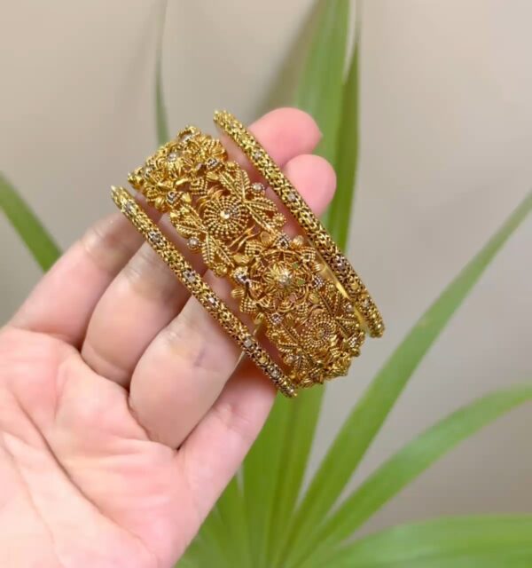 Royal Floral Cutwork Gold-Plated Bangles (Set of 3)