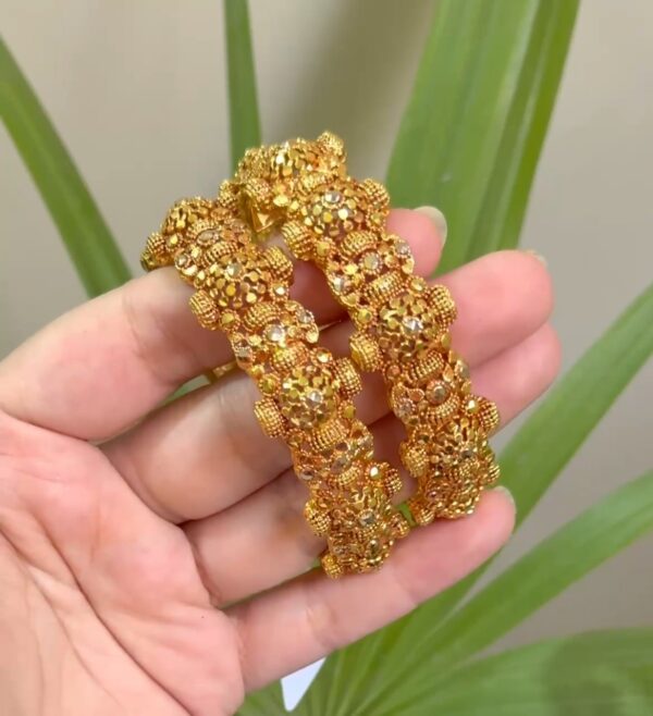 Glittered Blossom Mesh Gold-Plated Bangles (Pair)